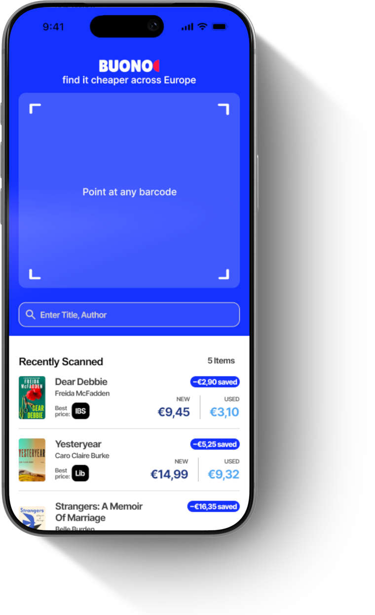 BUONO! app on iPhone showing barcode scanner